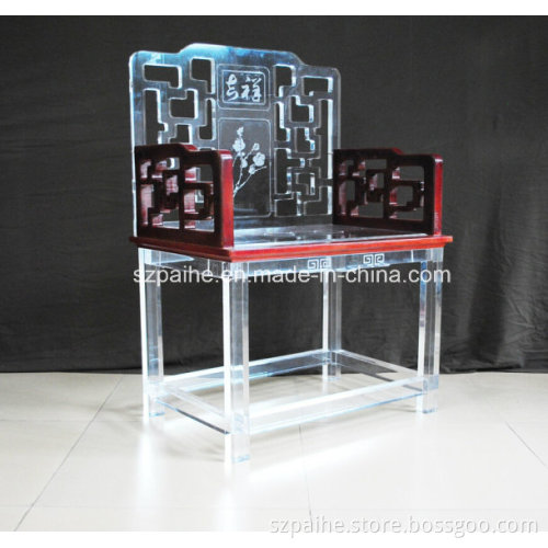 Acrylic and Wooden Classic Armrest Chair
